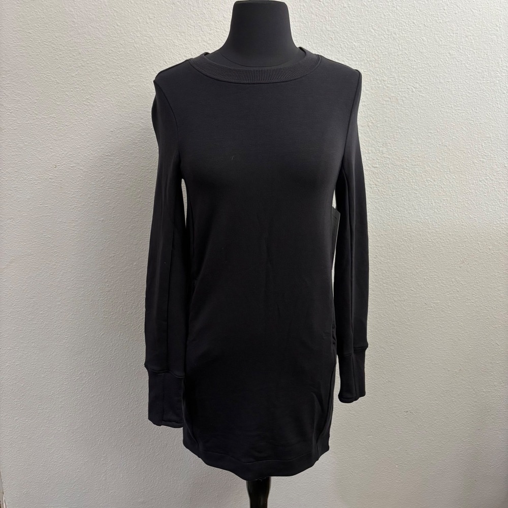 Athleta Womens XXS Black Coaster Luxe Dress NEW Long Sleeve Mini Sweatshirt